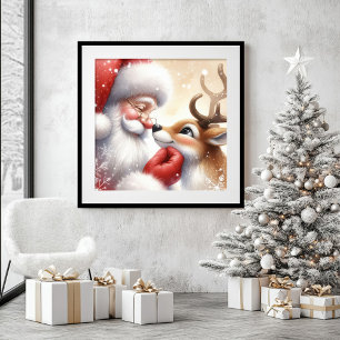 Funny Santa Rudolph Cartoon Christmas Framed Art