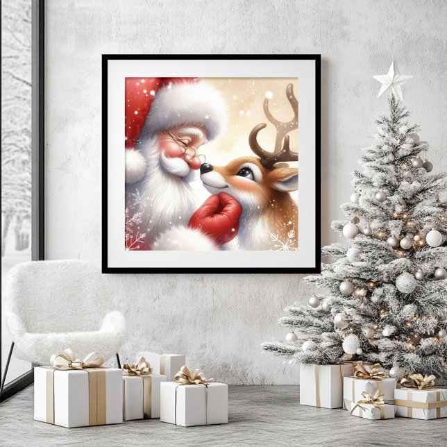 Funny Santa Rudolph Cartoon Christmas Framed Art (Funny Santa Rudolph Cartoon Christmas Framed Art)