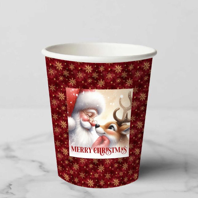 Funny Santa Rudolph Cartoon Christmas Paper Drink  Cups (Funny Santa Rudolph Cartoon Christmas Paper Drink Cup)
