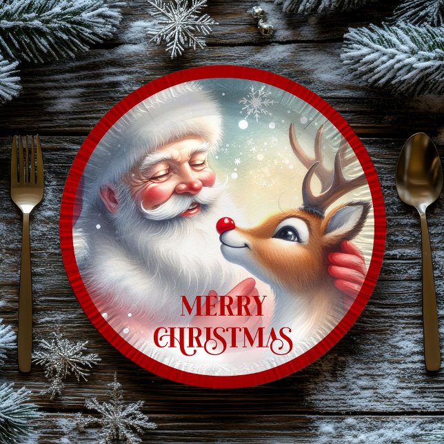 Funny Santa Rudolph Cartoon Kids Party Plates (Funny Santa Rudolph Cartoon Kids Party Plates)