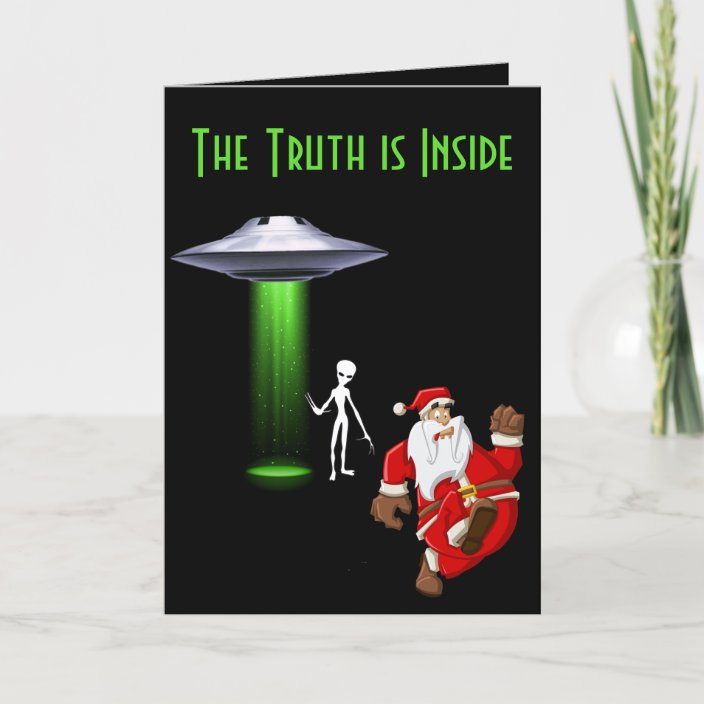 Funny Santa Running UFO Holiday Card