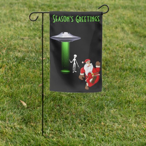 Funny Santa Running UFO Holiday Garden Flag