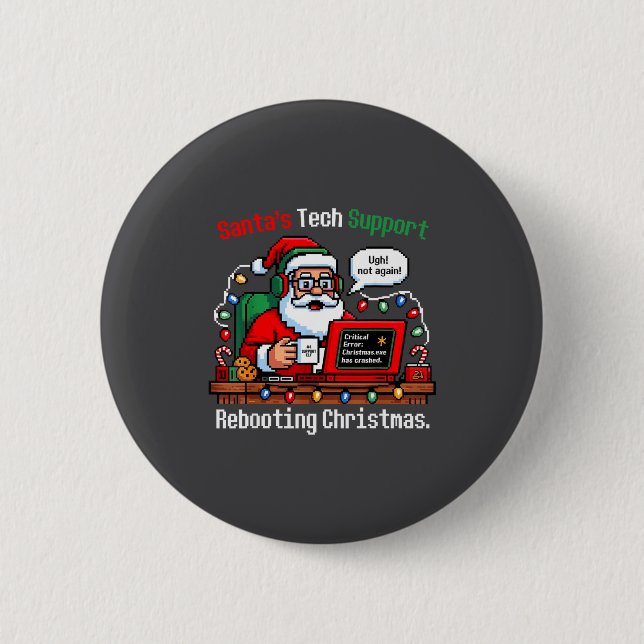 Funny Santa s Support Tech Rebooting IT Computer Button (Front)