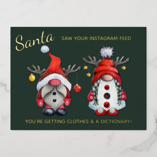 Funny Santa Saw Your Social Media Post Christmas Foil Holiday Postcard