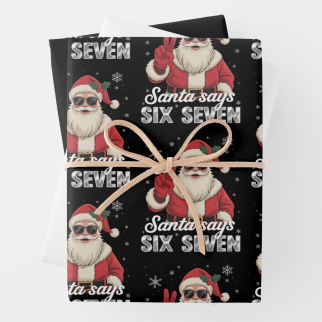 Funny Santa Says Six Seven Christmas 67 Meme Xmas Wrapping Paper Sheets (In situ)