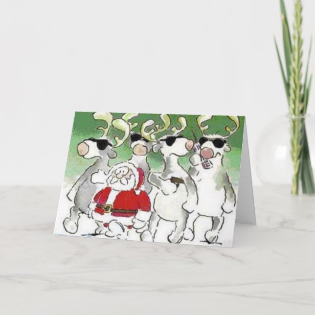 Funny Santa Secret Service Reindeer Christmas Card (Front)