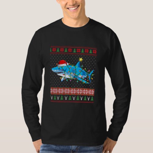 Funny Santa Shark Christmas Lights Christmas T_Shirt