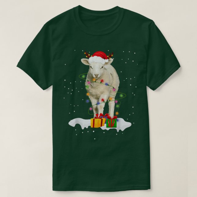 Funny Santa Sheep Animal Christmas Lights Lover Ch T-Shirt (Design Front)