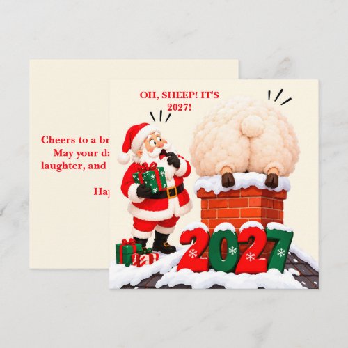 Funny Santa Sheep Stuck in Chimney Christmas 2027 Holiday Card