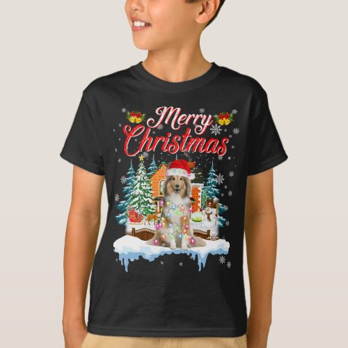 Funny Santa Sheltie Dog Merry Christmas T_Shirt