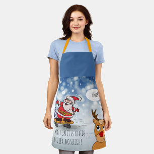 Funny Santa Skateboard Christmas Humor Winter Apron
