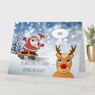 Funny Santa Skateboard Christmas Humor Winter Card