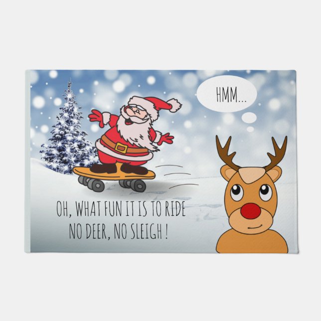 Funny Santa Skateboard Christmas Humor Winter Doormat (Front)