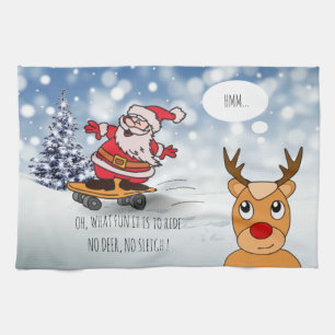 Funny Santa Skateboard Christmas Humor Winter Kitchen Towel