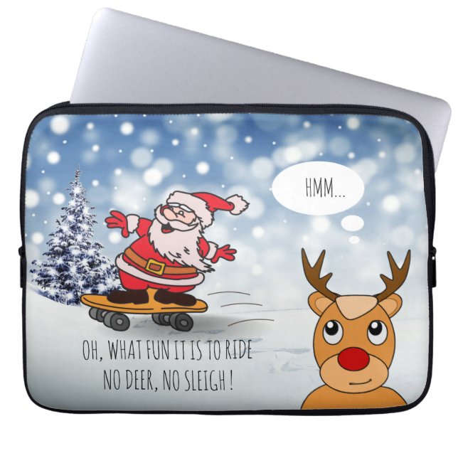 Funny Santa Skateboard Christmas Humor Winter Laptop Sleeve (Front)