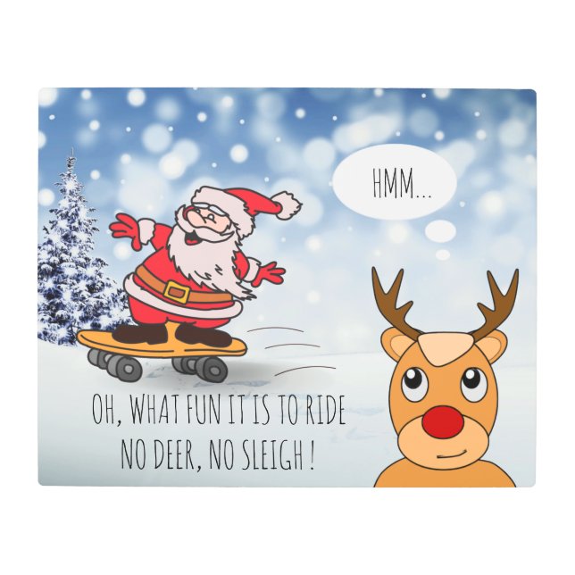 Funny Santa Skateboard Christmas Humor Winter Metal Print (Front)