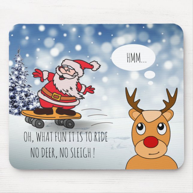 Funny Santa Skateboard Christmas Humor Winter Mouse Pad (Front)