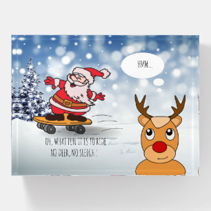 Funny Santa Skateboard Christmas Humor Winter Paperweight