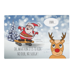 Funny Santa Skateboard Christmas Humor Winter Placemat