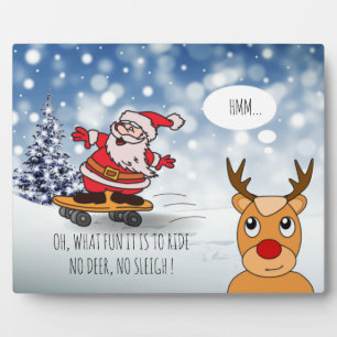 Funny Santa Skateboard Christmas Humor Winter Plaque