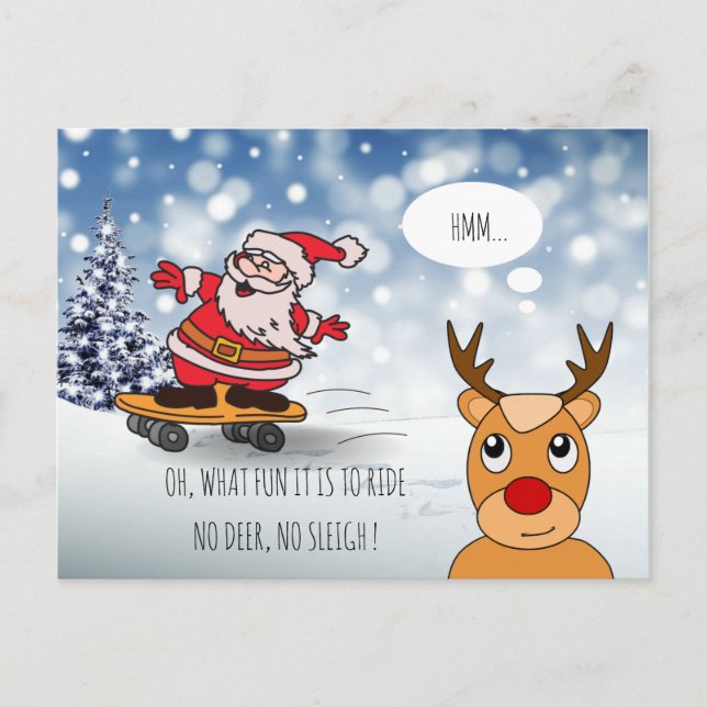 Funny Santa Skateboard Christmas Humor Winter Postcard (Front)