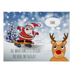 Funny Santa Skateboard Christmas Humor Winter Poster