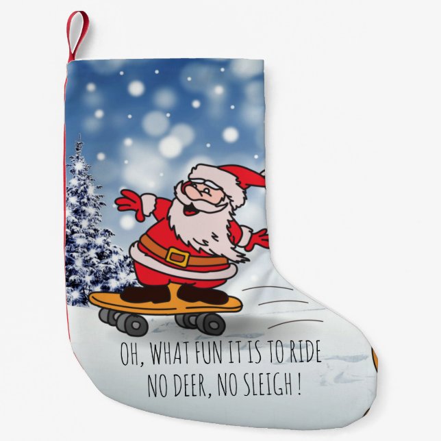 Funny Santa Skateboard Christmas Humor Winter Small Christmas Stocking (Front)