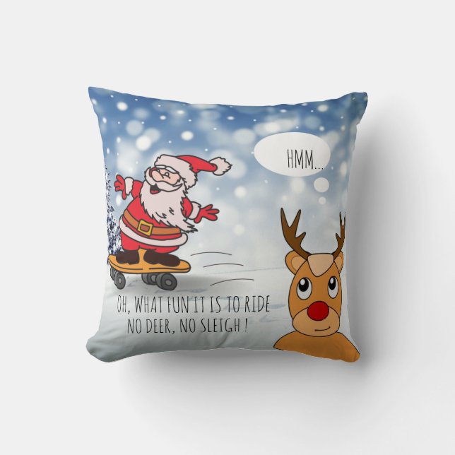 Funny Santa Skateboard Christmas Humor Winter Throw Pillow (Front)