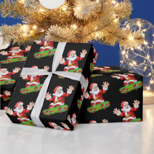 Funny Santa Skateboarding Pattern Christmas Wrapping Paper
