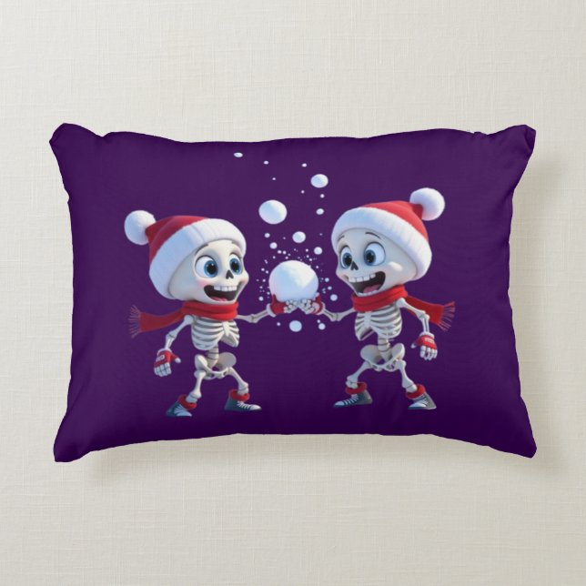 Funny Santa Skeletons Having a Snowball Fight  Accent Pillow (Front)