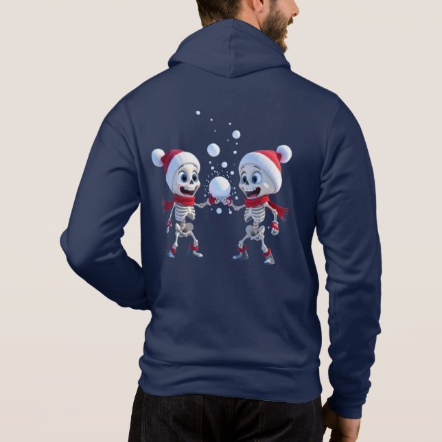Funny Santa Skeletons Having a Snowball Fight  Hoodie (Back)