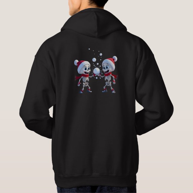 Funny Santa Skeletons Having a Snowball Fight  Hoodie (Back)