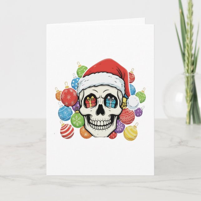 Funny Santa Skull Gothic Christmas Ornaments Card (Front)