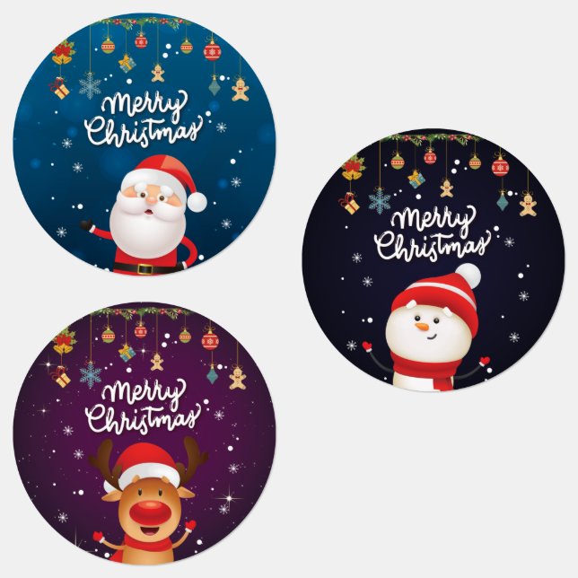 Funny Santa, Snowma, Reindeer Merry Christmas 2022 Kids' Labels (Group)