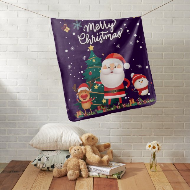 Funny Santa, Snowman, Reindeer Merry Christmas Baby Blanket (In Situ)