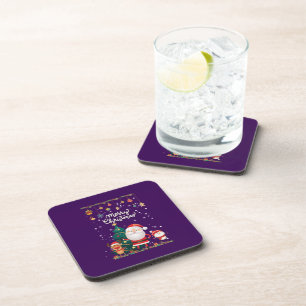 Funny Santa, Snowman, Reindeer Merry Christmas Beverage Coaster