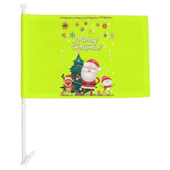 Funny Santa, Snowman, Reindeer Merry Christmas Car Flag (Front)