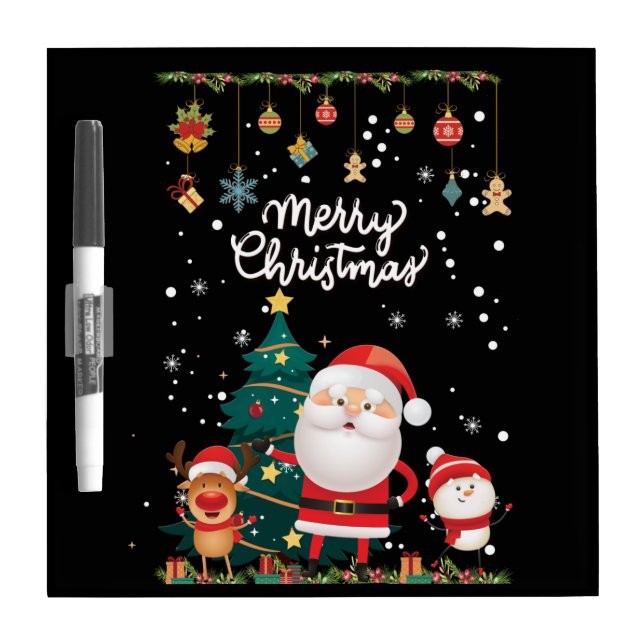 Funny Santa, Snowman, Reindeer Merry Christmas Dry Erase Board (Front)