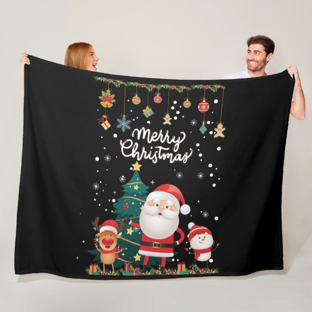 Funny Santa, Snowman, Reindeer Merry Christmas Fleece Blanket (In Situ)