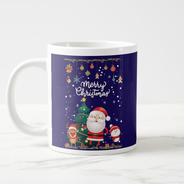 Funny Santa, Snowman, Reindeer Merry Christmas Giant Coffee Mug (Left)