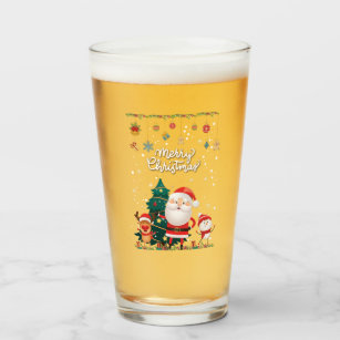 Funny Santa, Snowman, Reindeer Merry Christmas Glass
