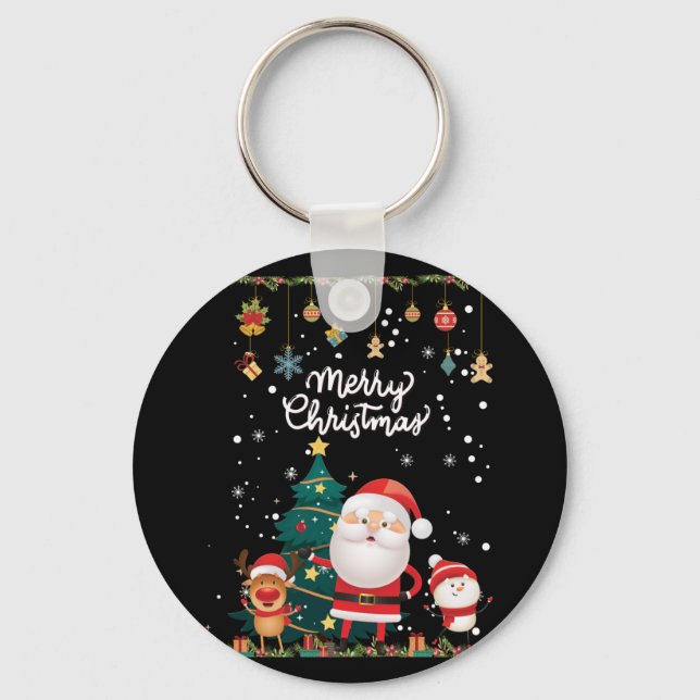 Funny Santa, Snowman, Reindeer Merry Christmas Keychain (Front)