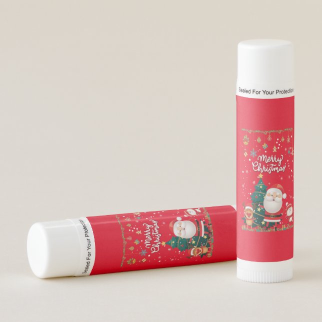 Funny Santa, Snowman, Reindeer Merry Christmas Lip Balm (Front)