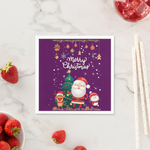 Funny Santa, Snowman, Reindeer Merry Christmas Napkins