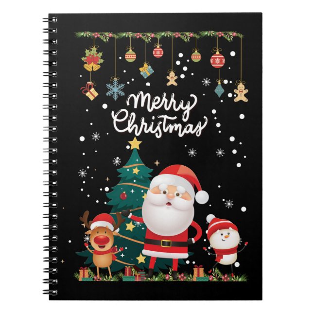 Funny Santa, Snowman, Reindeer Merry Christmas Notebook (Front)