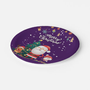 Funny Santa, Snowman, Reindeer Merry Christmas Paper Plates