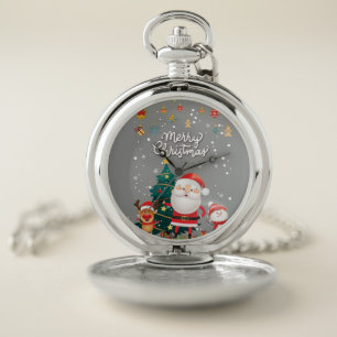 Funny Santa, Snowman, Reindeer Merry Christmas Pocket Watch