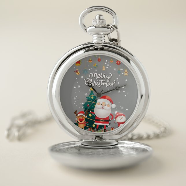 Funny Santa, Snowman, Reindeer Merry Christmas Pocket Watch (Inside)