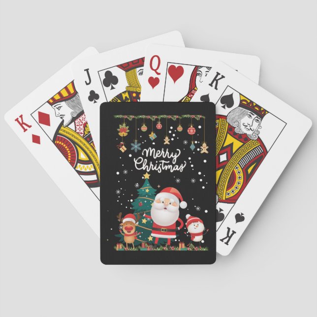 Funny Santa, Snowman, Reindeer Merry Christmas Poker Cards (Back)