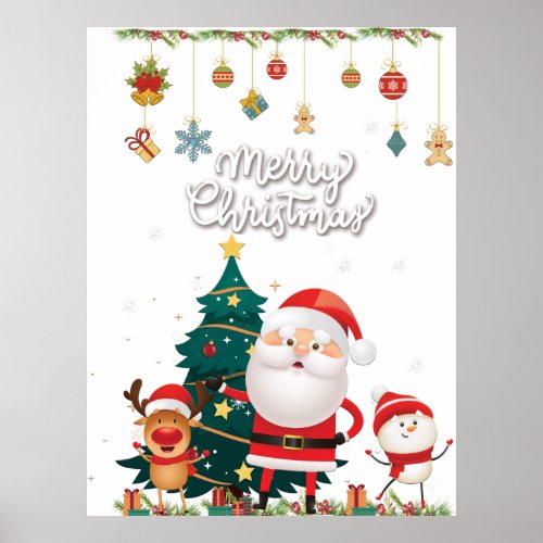 Funny Santa Snowman Reindeer Merry Christmas Poster